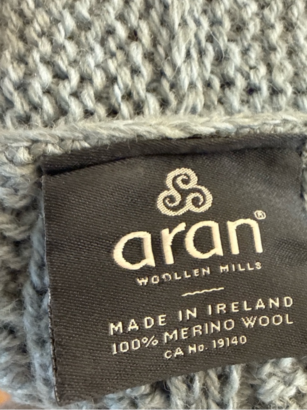 Aran Woolen Mills Open-Front Cable Knit Vest Cardigan in Dusty Teal - Picture 6 of 6